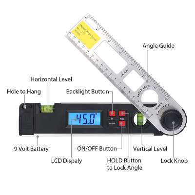 10" stainless steel measuring instrument 0-270 degree digital Electronic angle finder horizontal vertical inspection tool ruler